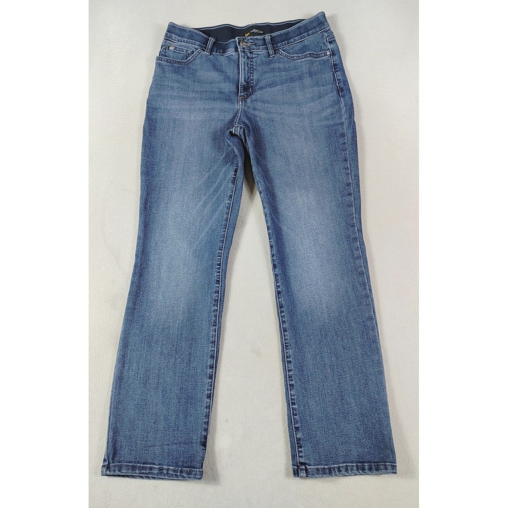 Lee Jeans Womens‎ 12 Medium Blue Mid Rise Straight Leg Flex Motion Stretch Denim